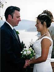 Bride and groom saying vows in Lake Arrowhead.