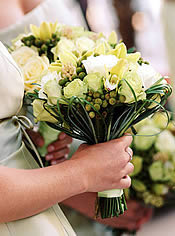 cream colored wedding bouquet.