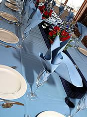 blue wedding table setting.