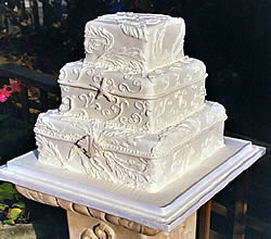 white square beach theme wedding cake.