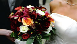 orange and red bridal bouquet.